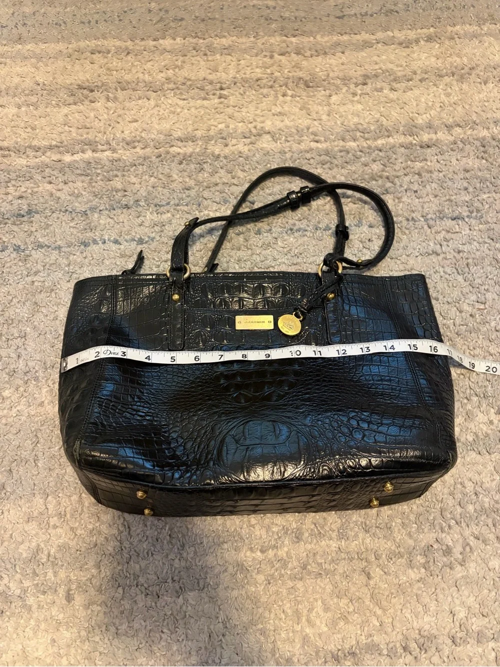 Brahmin Black Croc Embossed Leather Tote Bag Shoulder Purse Gold Hardware Large - Picture 11 of 15
